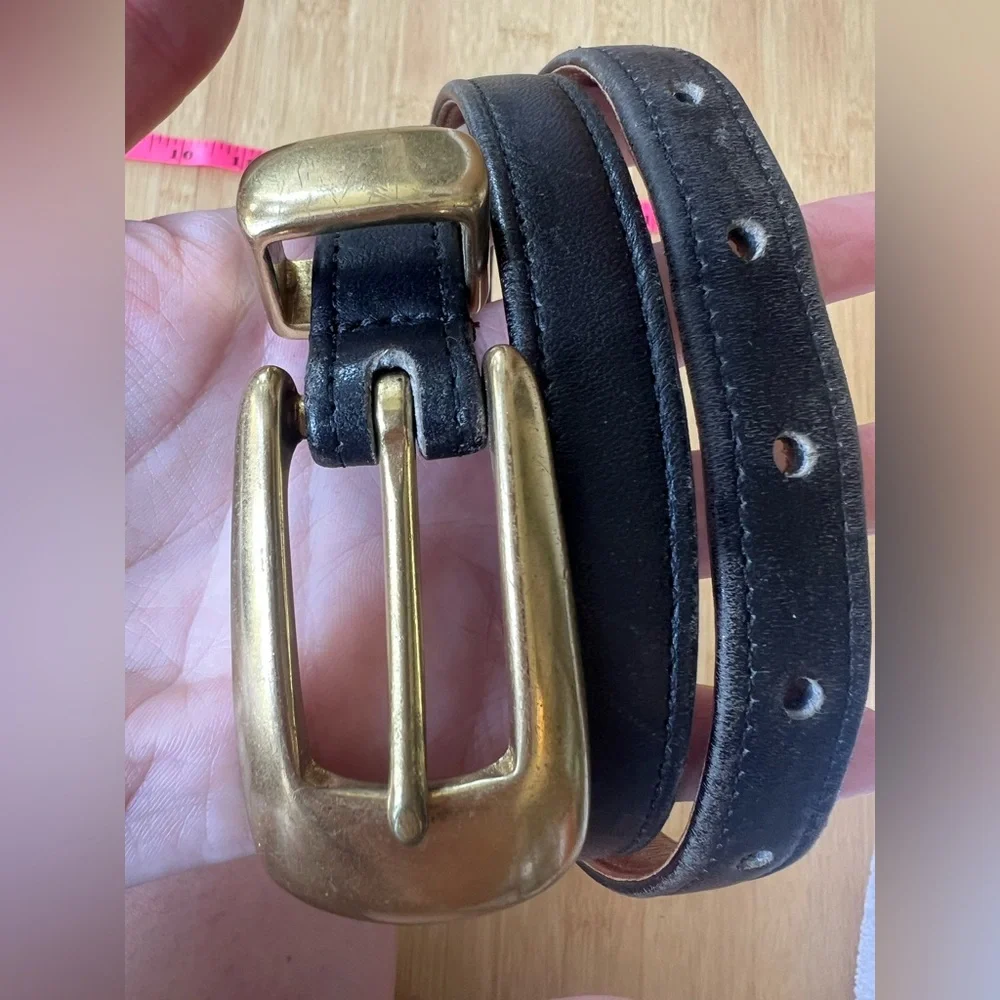 Vintage COACH Black Solid Brass Buckle Glove Tanned USA Belt #3909 Sz M